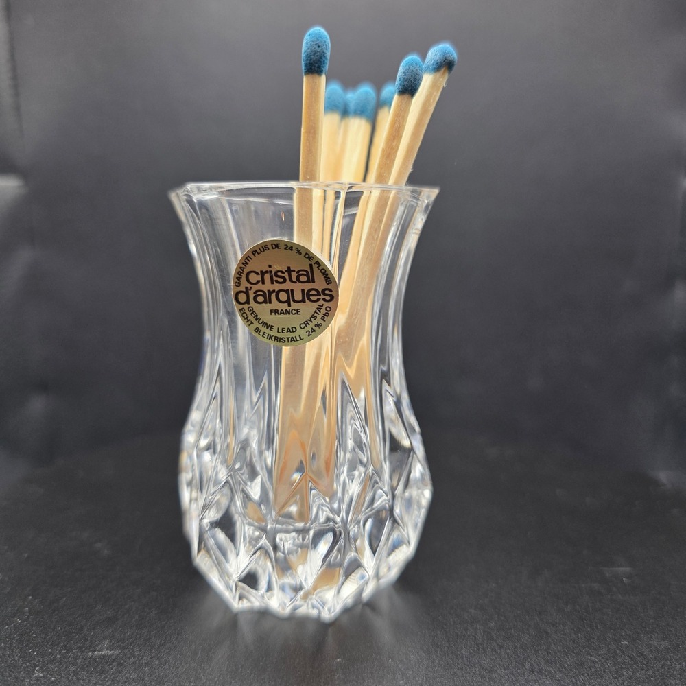 Cristal d'Arques Longchamp Lead Crystal Toothpick Holder Mini Vase France 2.5in